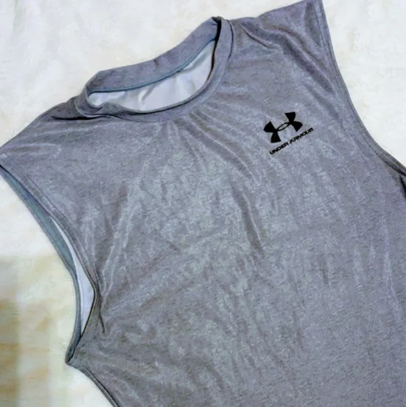 Under Armour Sleeveless Compression Athletic Workout Summer Shirt M/L Gray - Picture 3 of 7